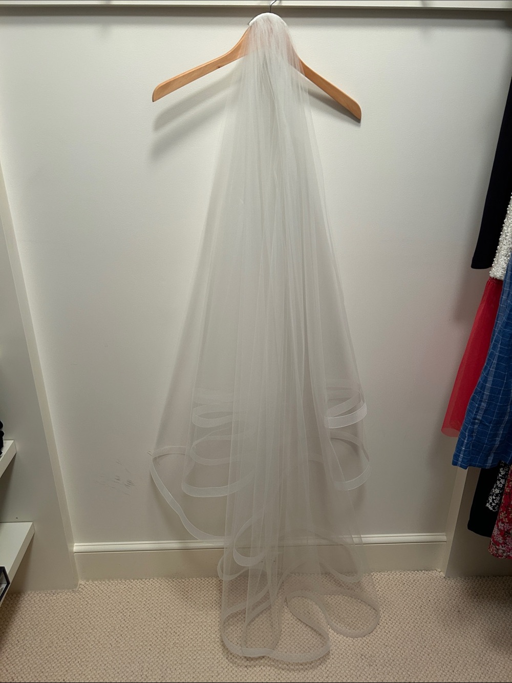 Jenny Yoo White Bridal Veil with Ribbon Edge
